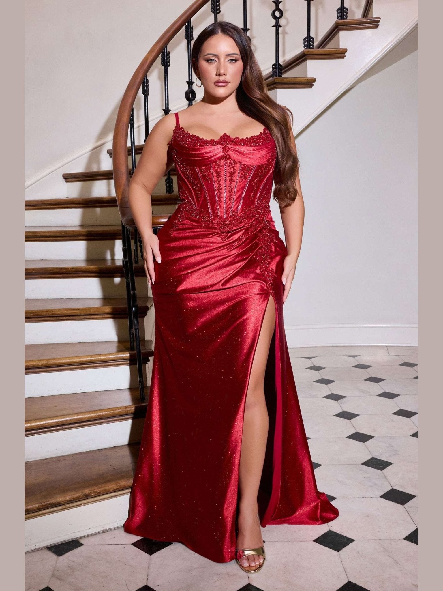Ladivine CC463C Strapless Sweetheart Fitted Satin Skirt Plus Size Gown - Courbe et Compagnie