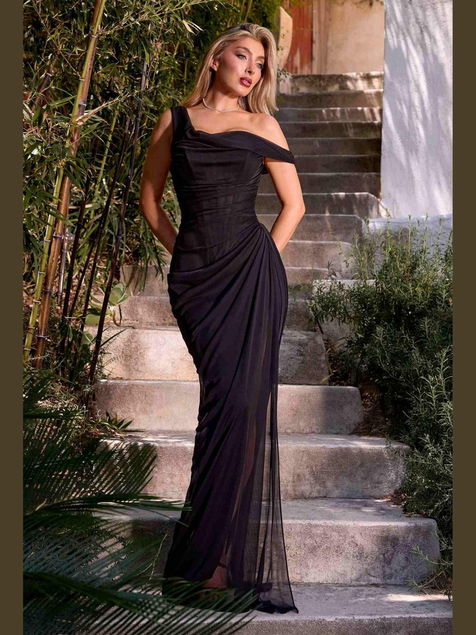 Ladivine CD387C Formal Soirées Off Shoulder Ruched Bodice Plus Size Dress - Courbe et Compagnie