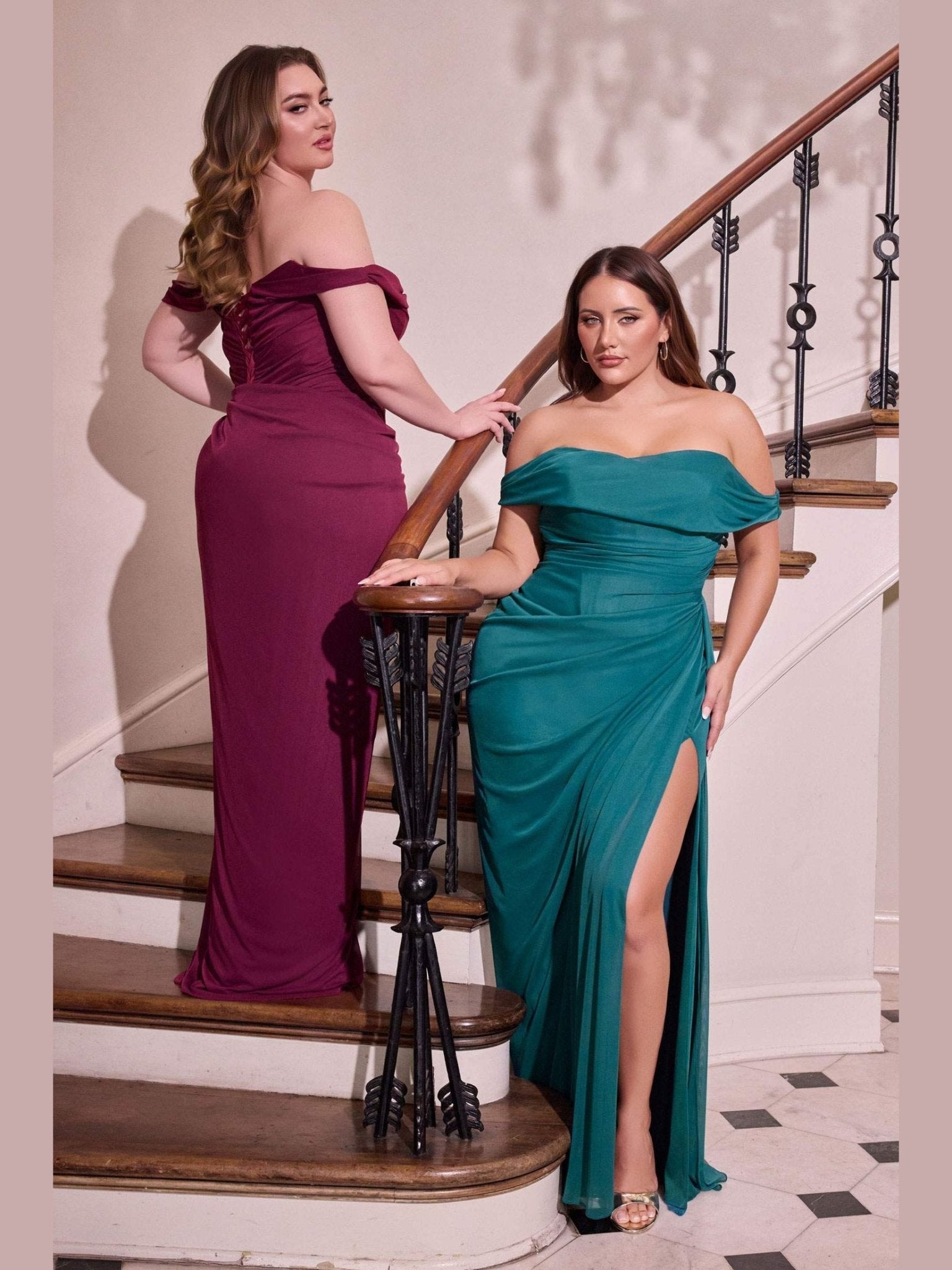 Ladivine CD387C Formal Soirées Off Shoulder Ruched Bodice Plus Size Dress - Courbe et Compagnie