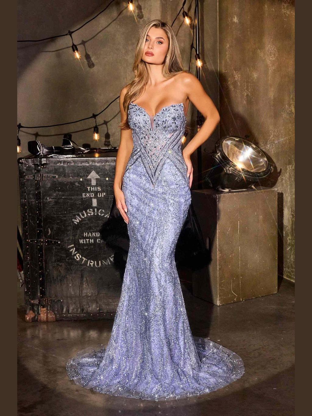 Ladivine CD693 Fitted Off Shoulder Sweetheart Neck Crystal Evening Dress - Courbe et Compagnie