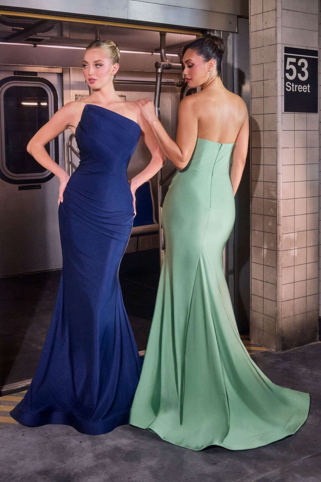 Ladivine CD694 Luxe Stretch Satin Fitted Evening Dress - Courbe et Compagnie