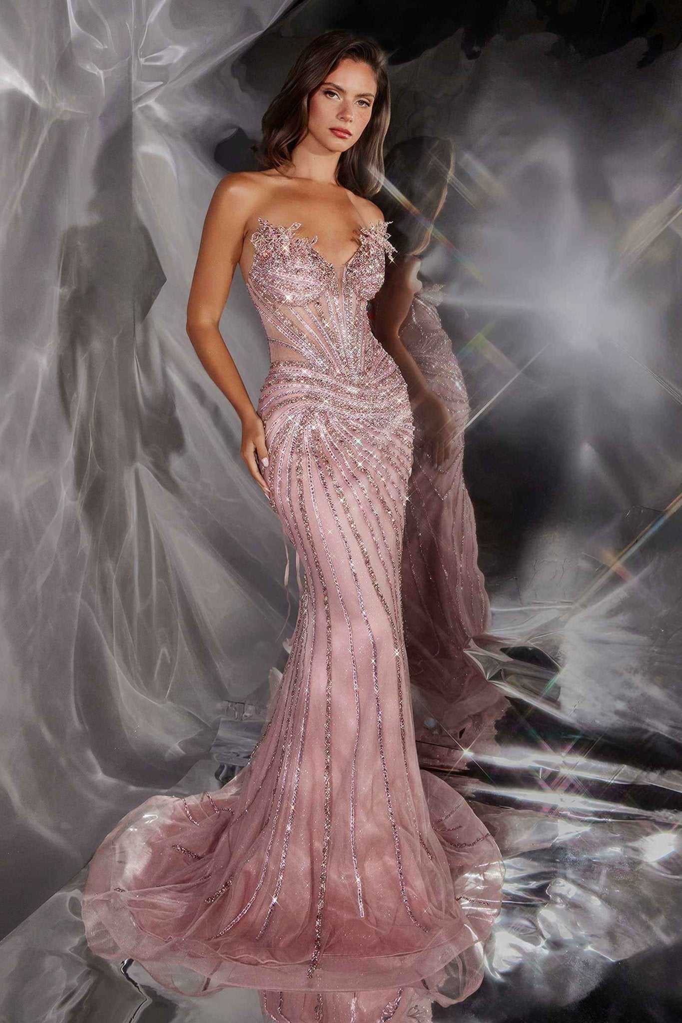 Ladivine CD715 Red Carpet Glamour Fitted Mermaid Gown - Courbe et Compagnie