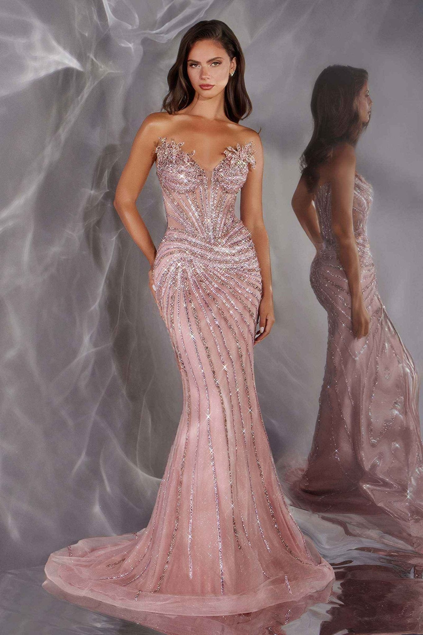 Ladivine CD715 Red Carpet Glamour Fitted Mermaid Gown - Courbe et Compagnie
