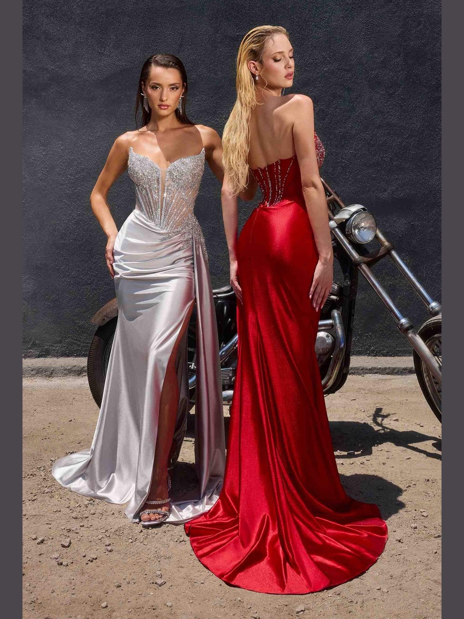 Ladivine CD722 Elegant Strapless Satin Fitted Evening Gown - Courbe et Compagnie