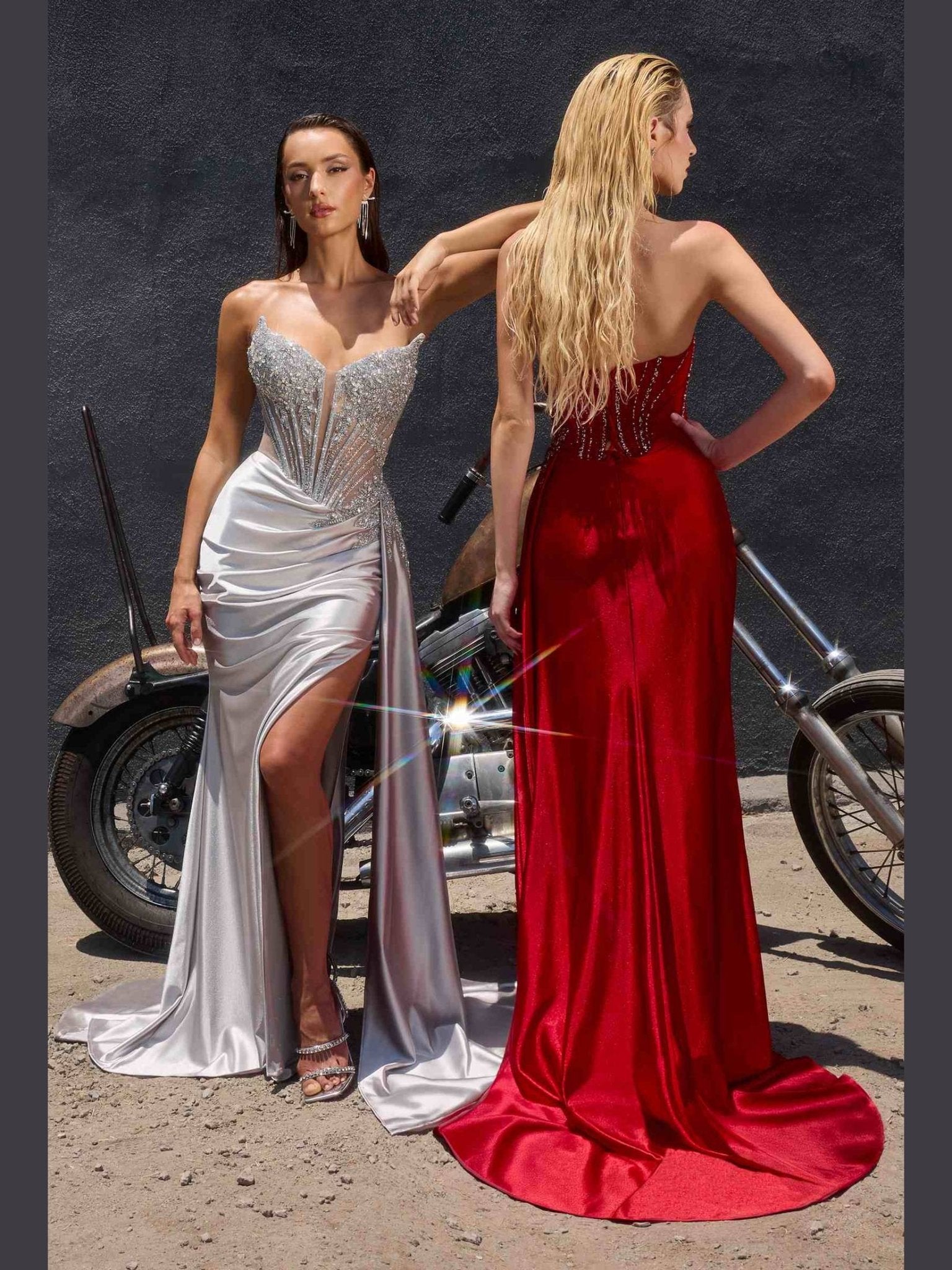 Ladivine CD722 Elegant Strapless Satin Fitted Evening Gown - Courbe et Compagnie