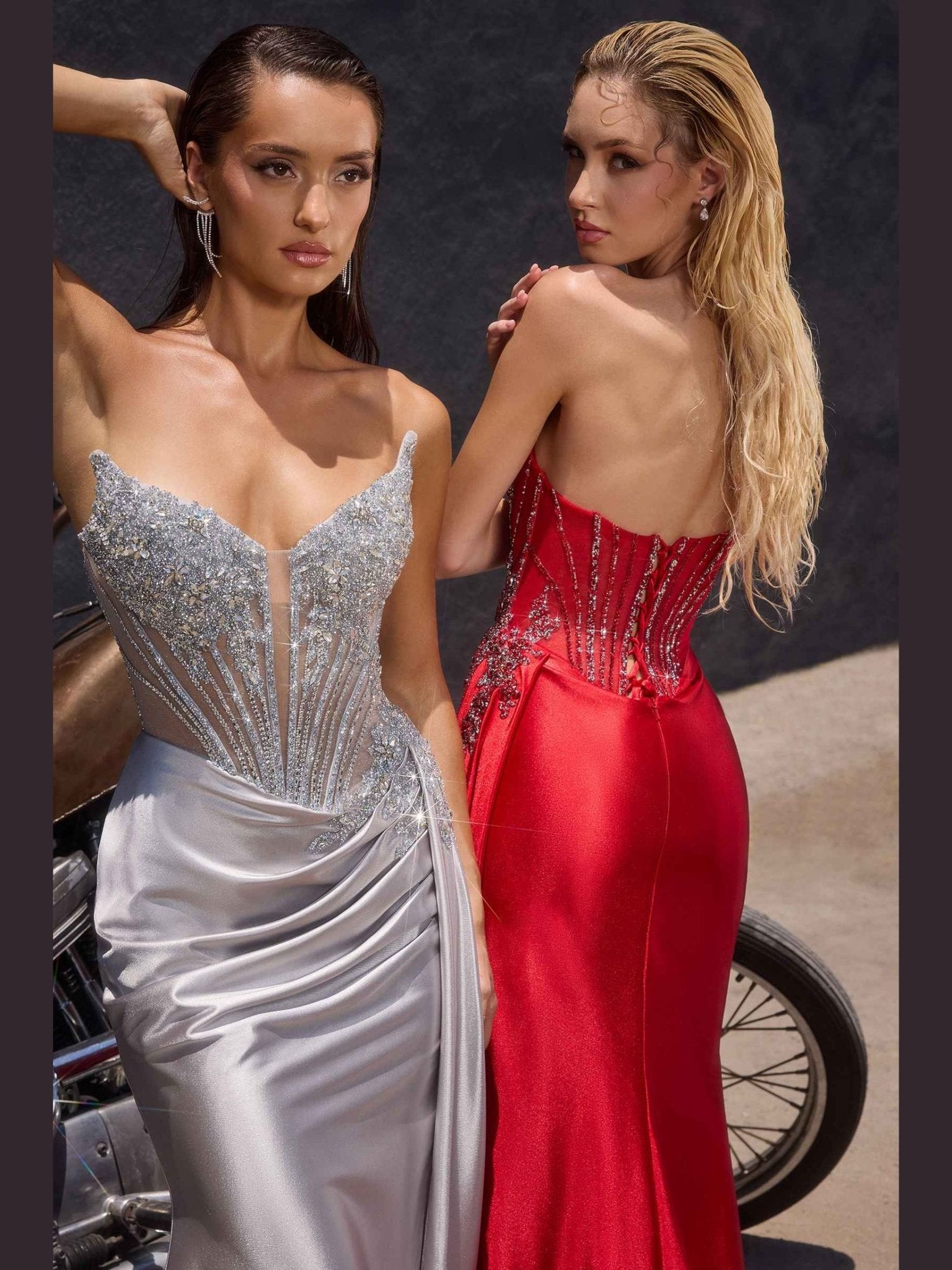 Ladivine CD722 Elegant Strapless Satin Fitted Evening Gown - Courbe et Compagnie