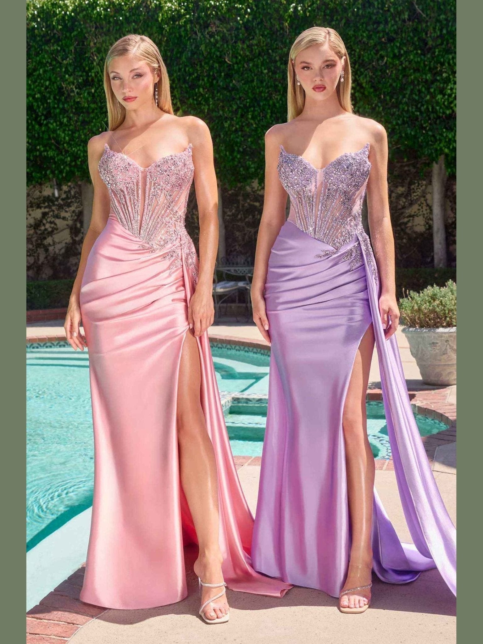 Ladivine CD722 Elegant Strapless Satin Fitted Evening Gown - Courbe et Compagnie
