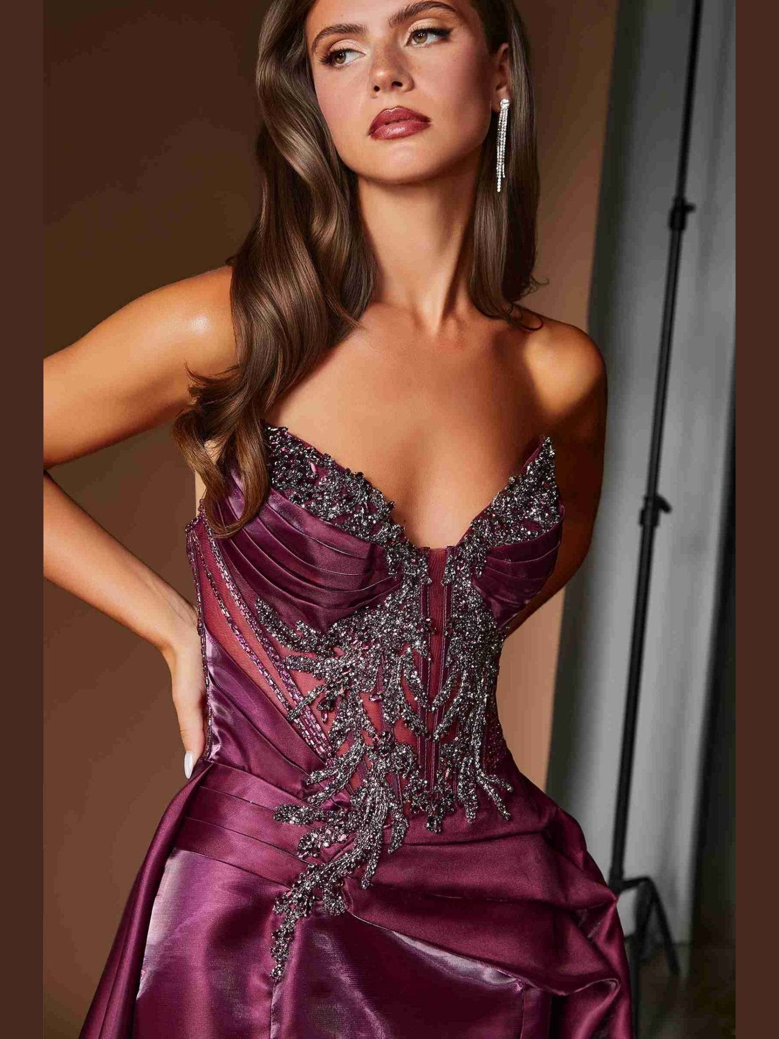 Ladivine CDS568 Strapless Fitted Mermaid Gown with Overskirt - Courbe et Compagnie