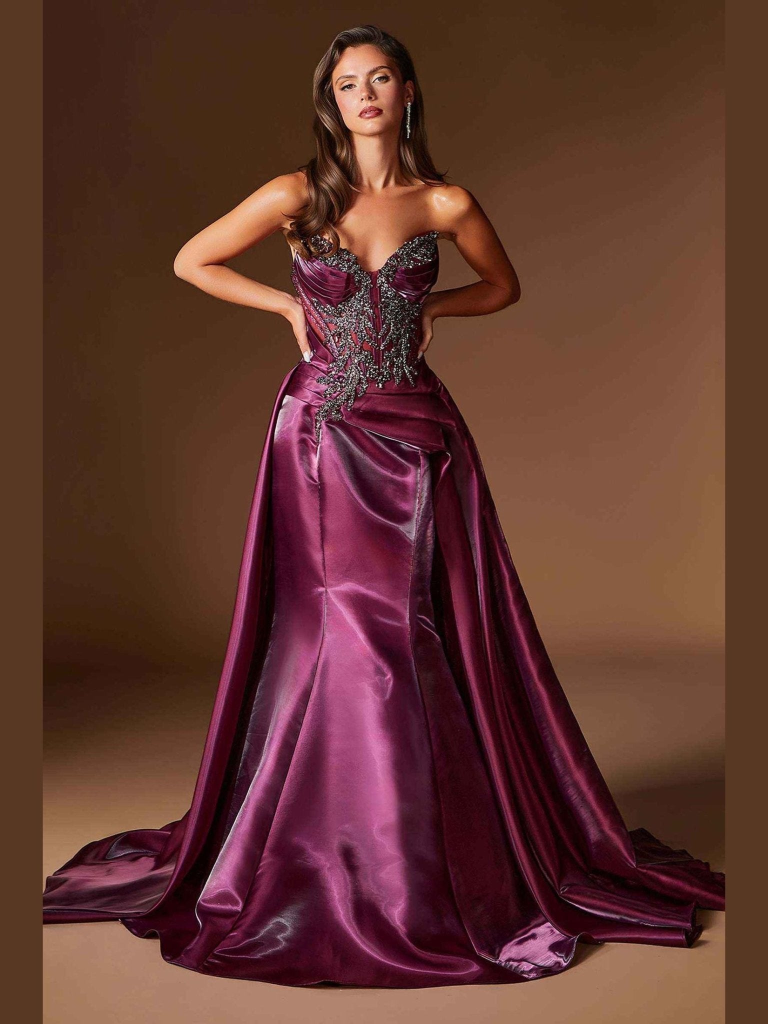Ladivine CDS568 Strapless Fitted Mermaid Gown with Overskirt - Courbe et Compagnie
