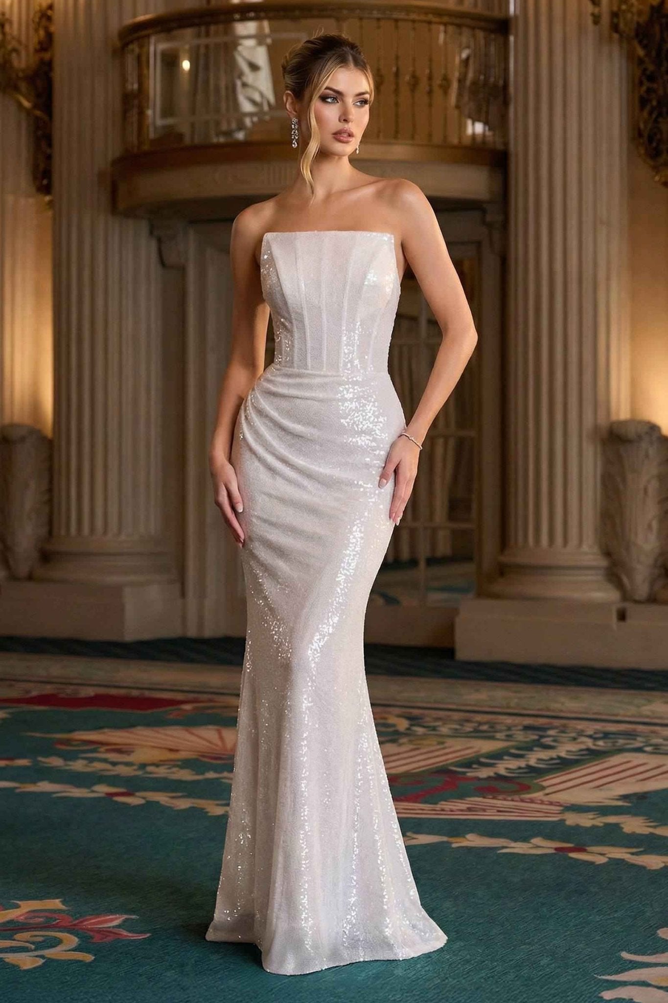 Ladivine J904 Strapless Sequin Fitted Gown Formal Evening Dress - Courbe et Compagnie