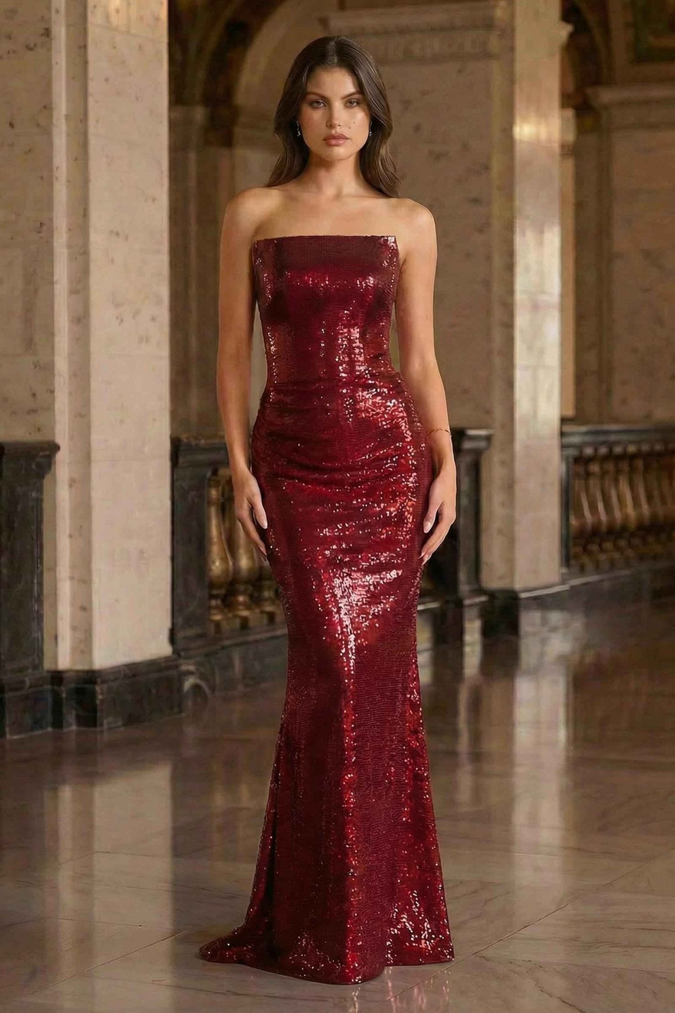 Ladivine J904 Strapless Sequin Fitted Gown Formal Evening Dress - Courbe et Compagnie