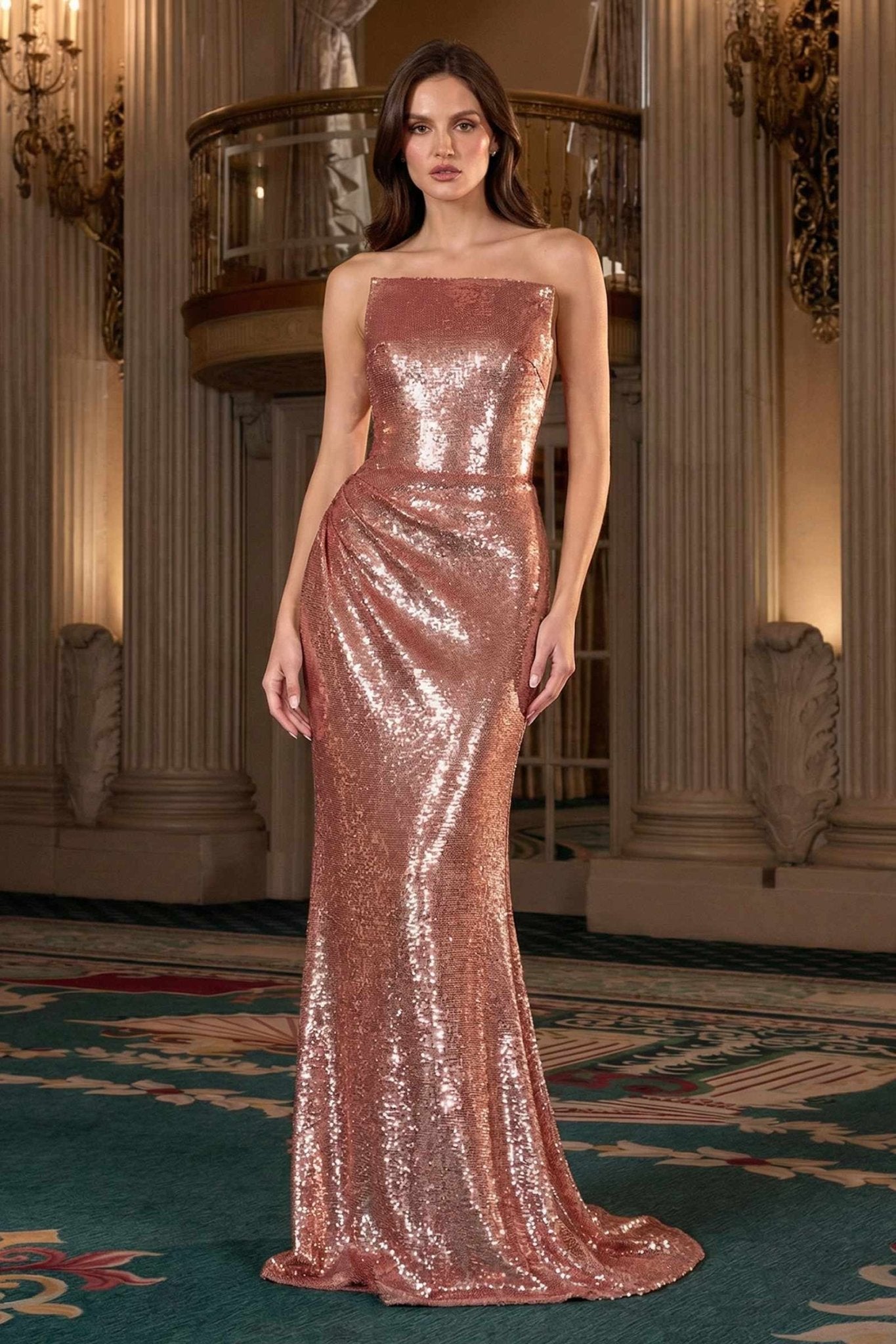 Ladivine J904 Strapless Sequin Fitted Gown Formal Evening Dress - Courbe et Compagnie