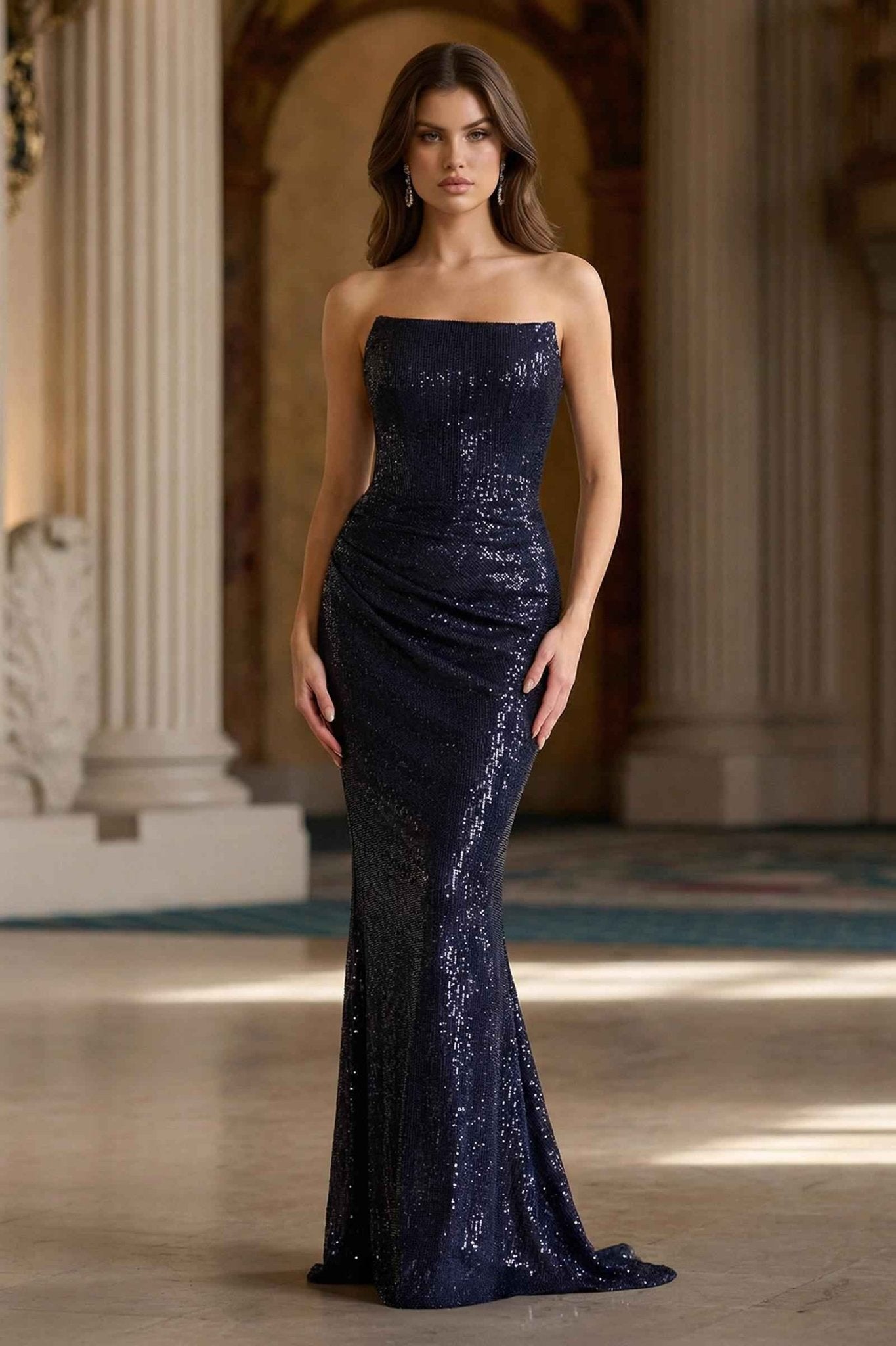 Ladivine J904 Strapless Sequin Fitted Gown Formal Evening Dress - Courbe et Compagnie