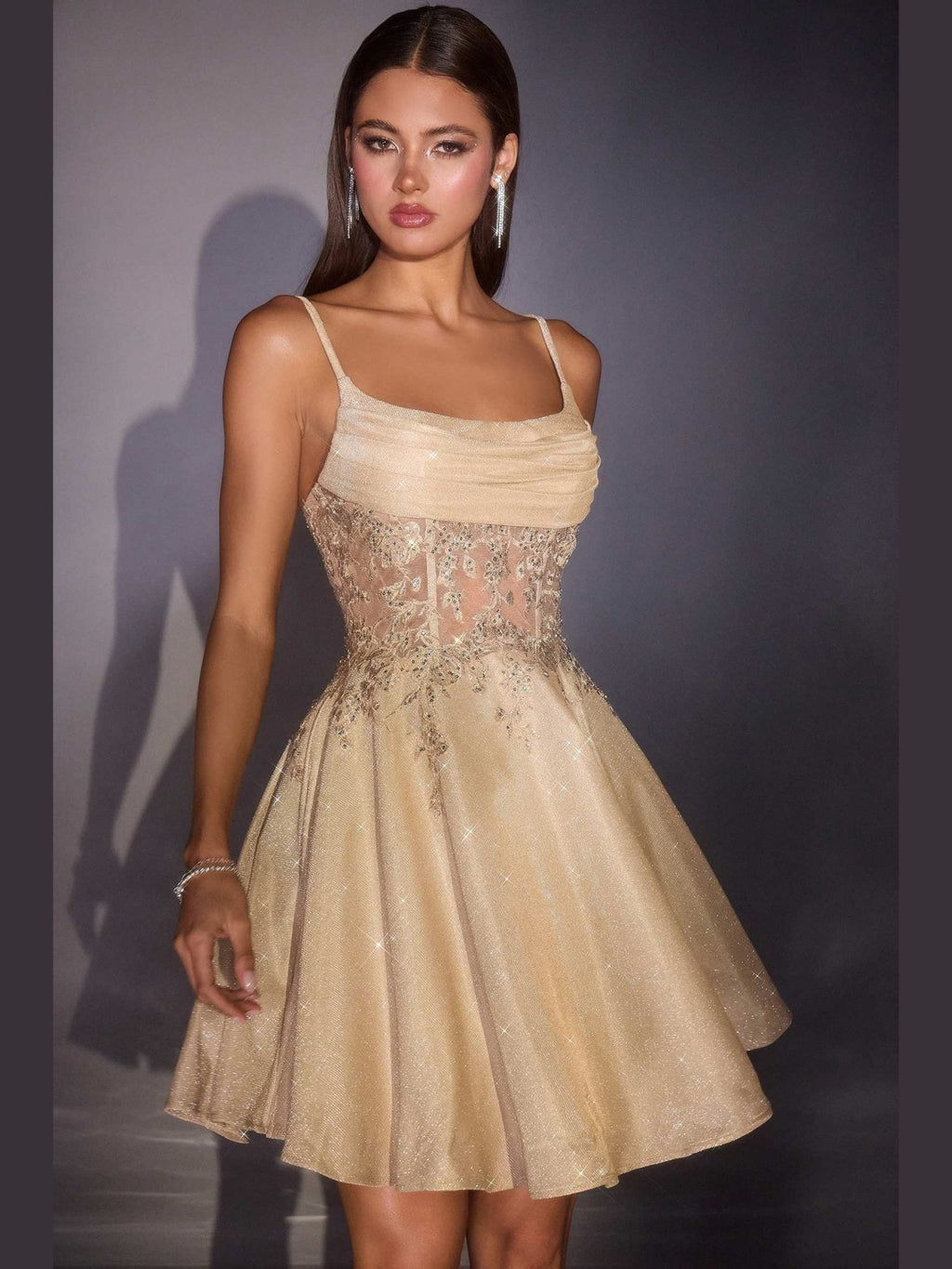 Ladivine KV1152 Fit and Flare Glitter Shimmer Homecoming Dress - Courbe et Compagnie
