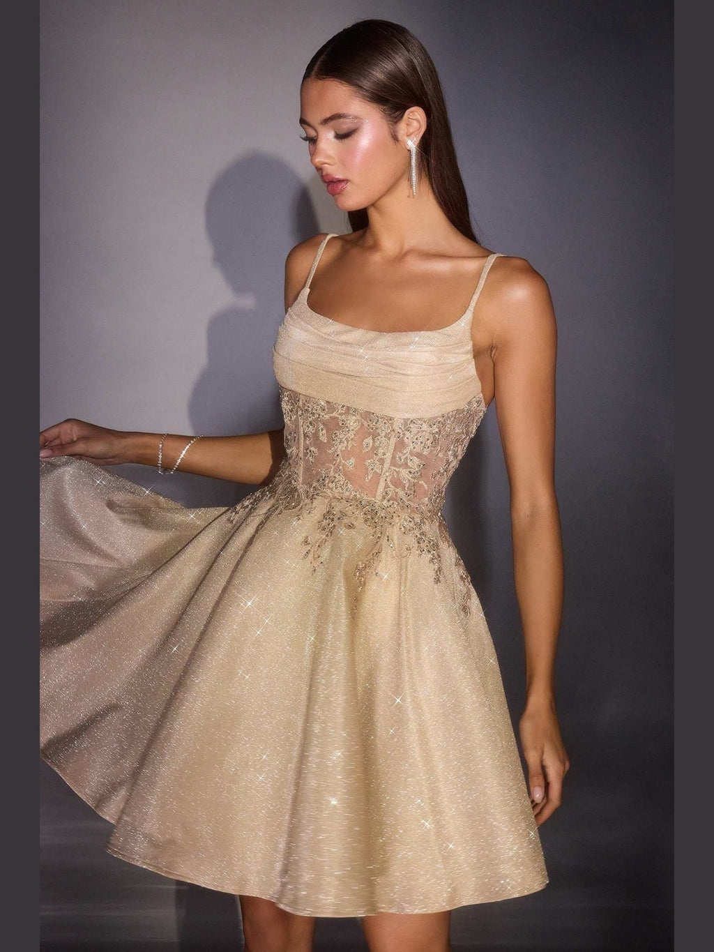 Ladivine KV1152 Fit and Flare Glitter Shimmer Homecoming Dress - Courbe et Compagnie