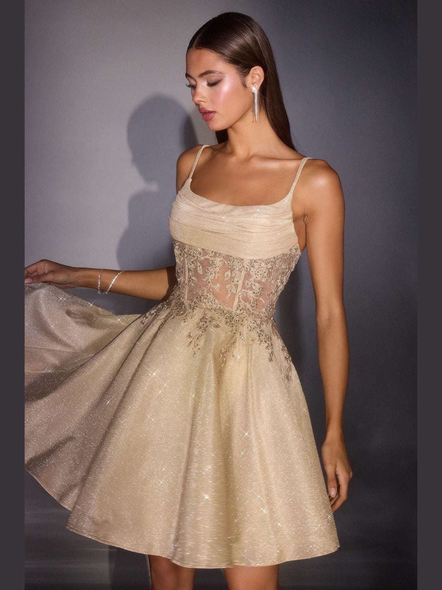 Ladivine KV1152 Fit and Flare Glitter Shimmer Homecoming Dress - Courbe et Compagnie