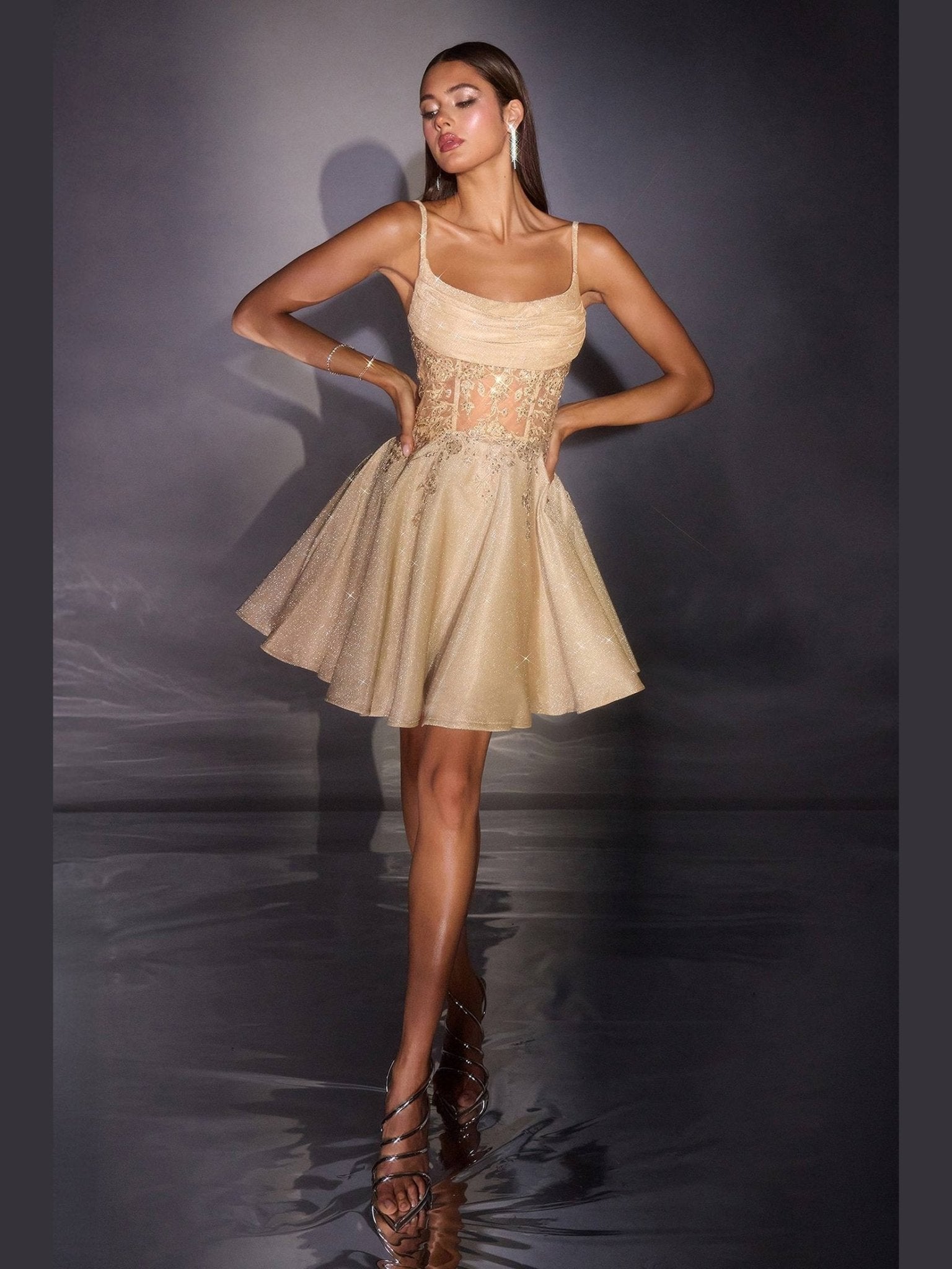 Ladivine KV1152 Fit and Flare Glitter Shimmer Homecoming Dress - Courbe et Compagnie