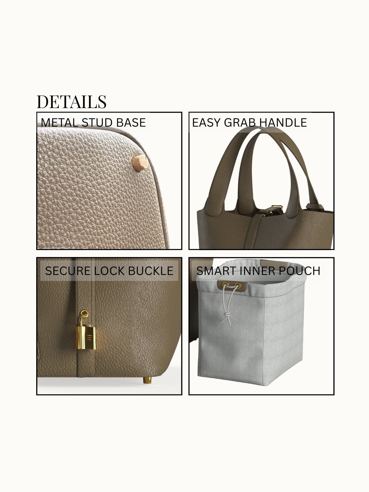 Leather Bucket Bag with Drawstring Pouch – Leather Satchel, Everyday Handbag with Mini Lock Design - Courbe et Compagnie