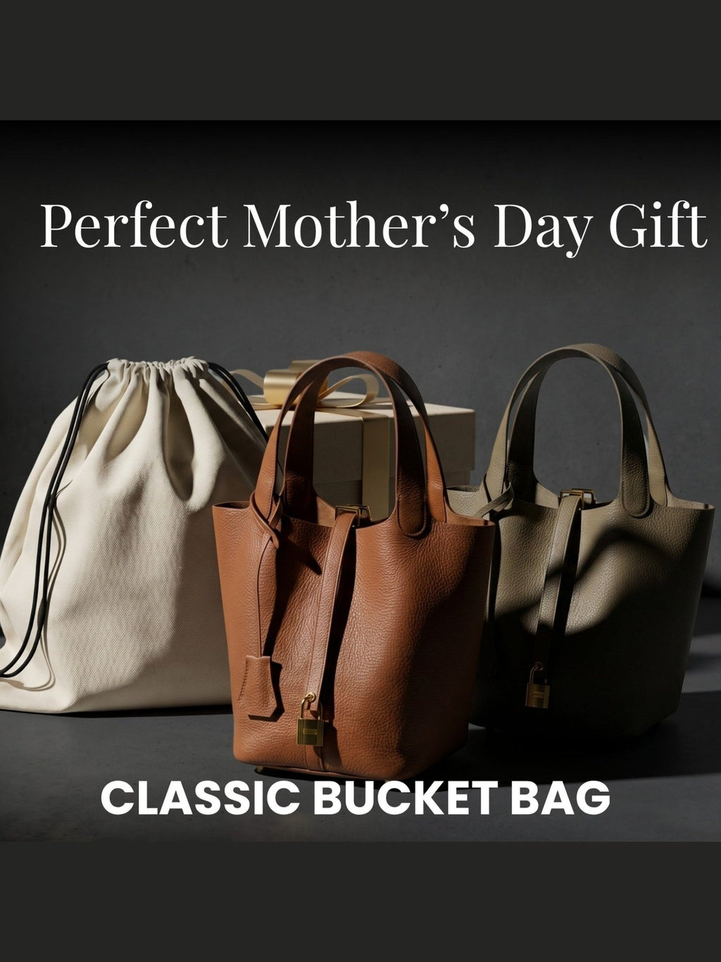 Leather Bucket Bag with Drawstring Pouch – Leather Satchel, Everyday Handbag with Mini Lock Design - Courbe et Compagnie