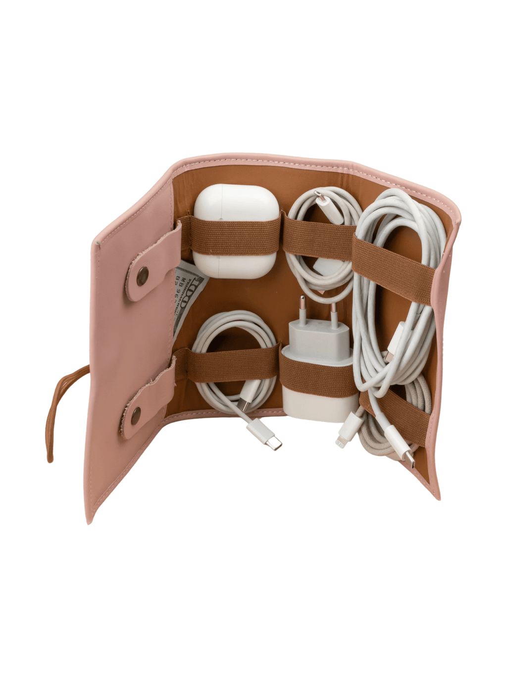 Leather Pink Travel Tech Organizer - Riverside - Courbe et Compagnie