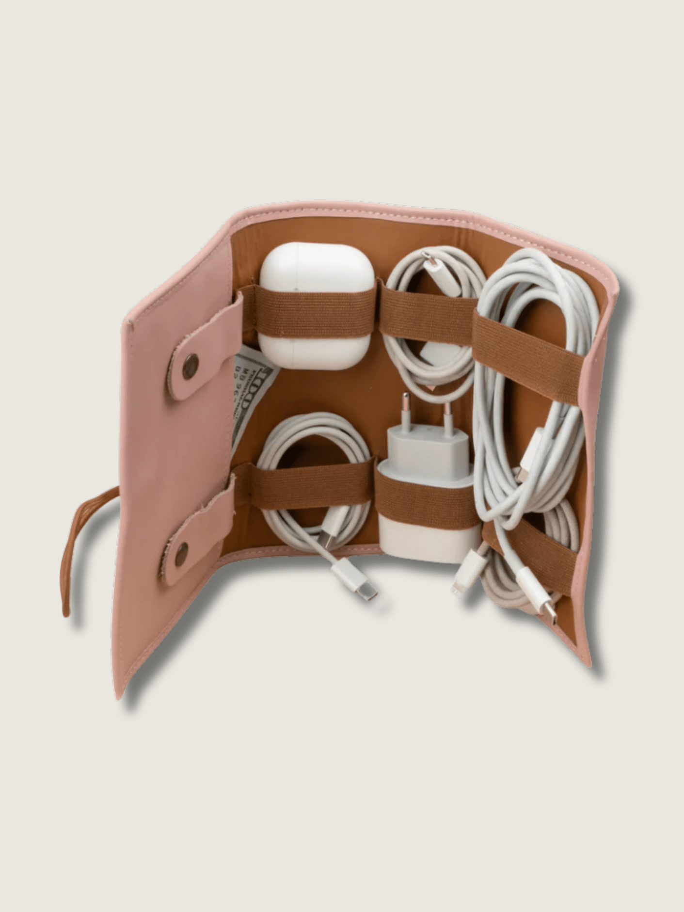 Leather Pink Travel Tech Organizer - Riverside - Courbe et Compagnie