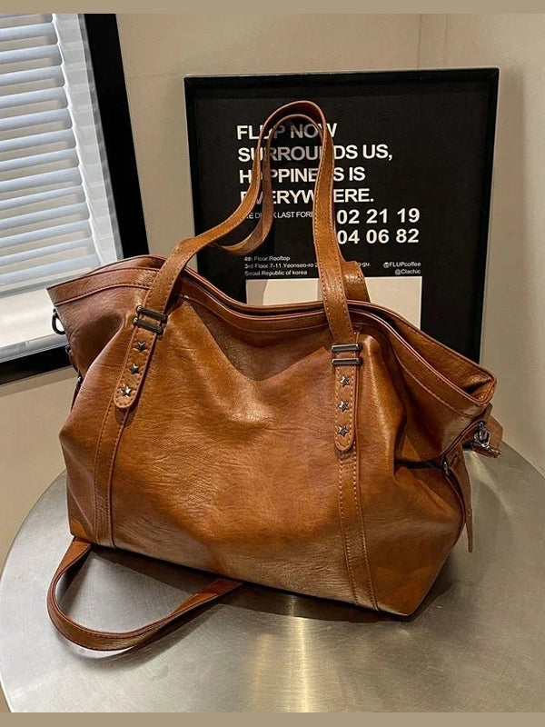 Leather Womens Tote Shoulder Crossbody Bag (Brown) - Courbe et Compagnie