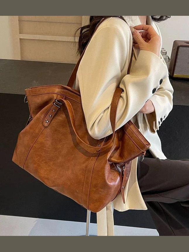 Leather Womens Tote Shoulder Crossbody Bag (Brown) - Courbe et Compagnie