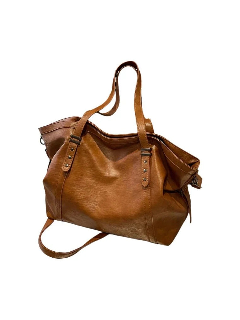 Leather Womens Tote Shoulder Crossbody Bag (Brown) - Courbe et Compagnie