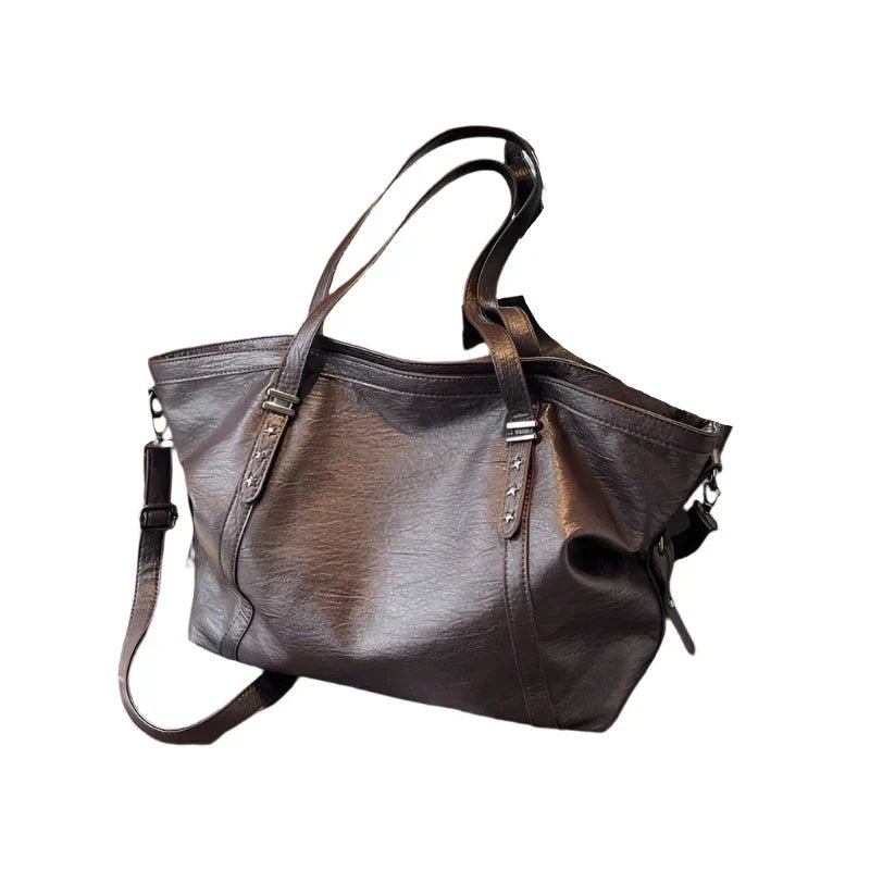 Leather Womens Tote Shoulder Crossbody Bag (Coffee) - Courbe et Compagnie