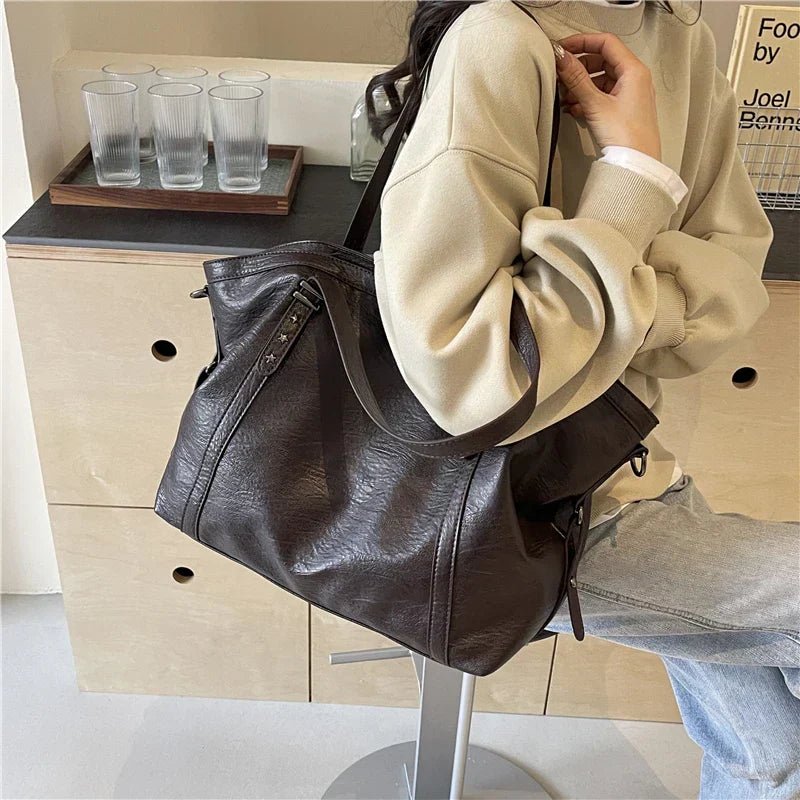 Leather Womens Tote Shoulder Crossbody Bag (Coffee) - Courbe et Compagnie