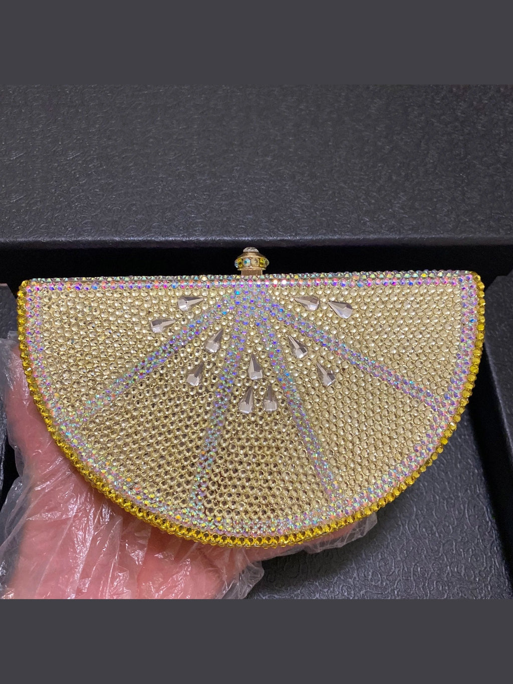 Lemon Shape AB/Gold Rhinestone Small Women Shoulder Bag Luxury Designer Lady Girls Evening Clutches Wedding Party Chain Purse - Courbe et Compagnie