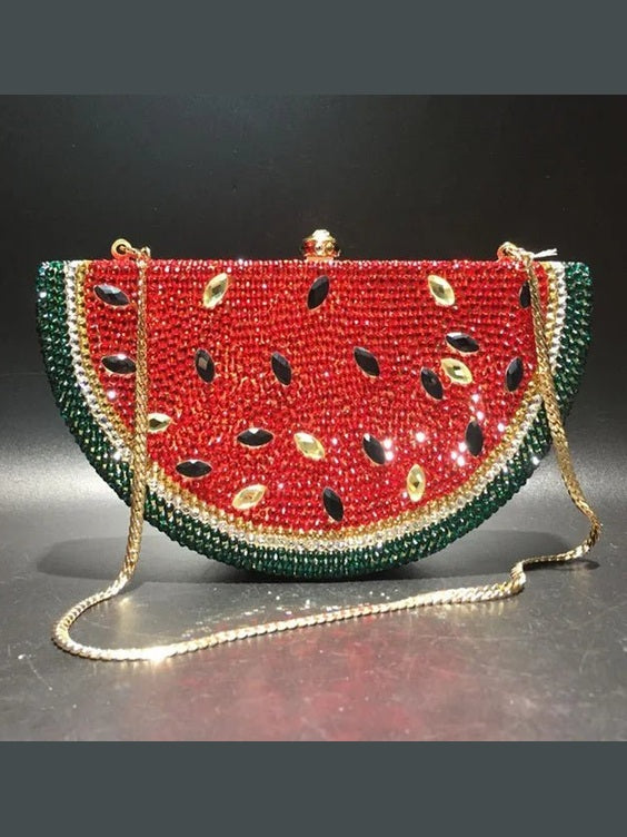 Lemon Shape AB/Gold Rhinestone Small Women Shoulder Bag Luxury Designer Lady Girls Evening Clutches Wedding Party Chain Purse - Courbe et Compagnie