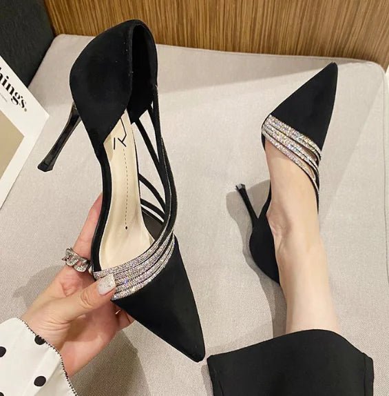Lenny Pointed-Toe Rhinestone High-Heel Shoes - Courbe et Compagnie