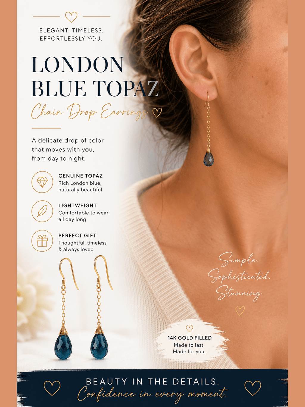 London Blue Topaz Chain Drop Earrings - Courbe et Compagnie