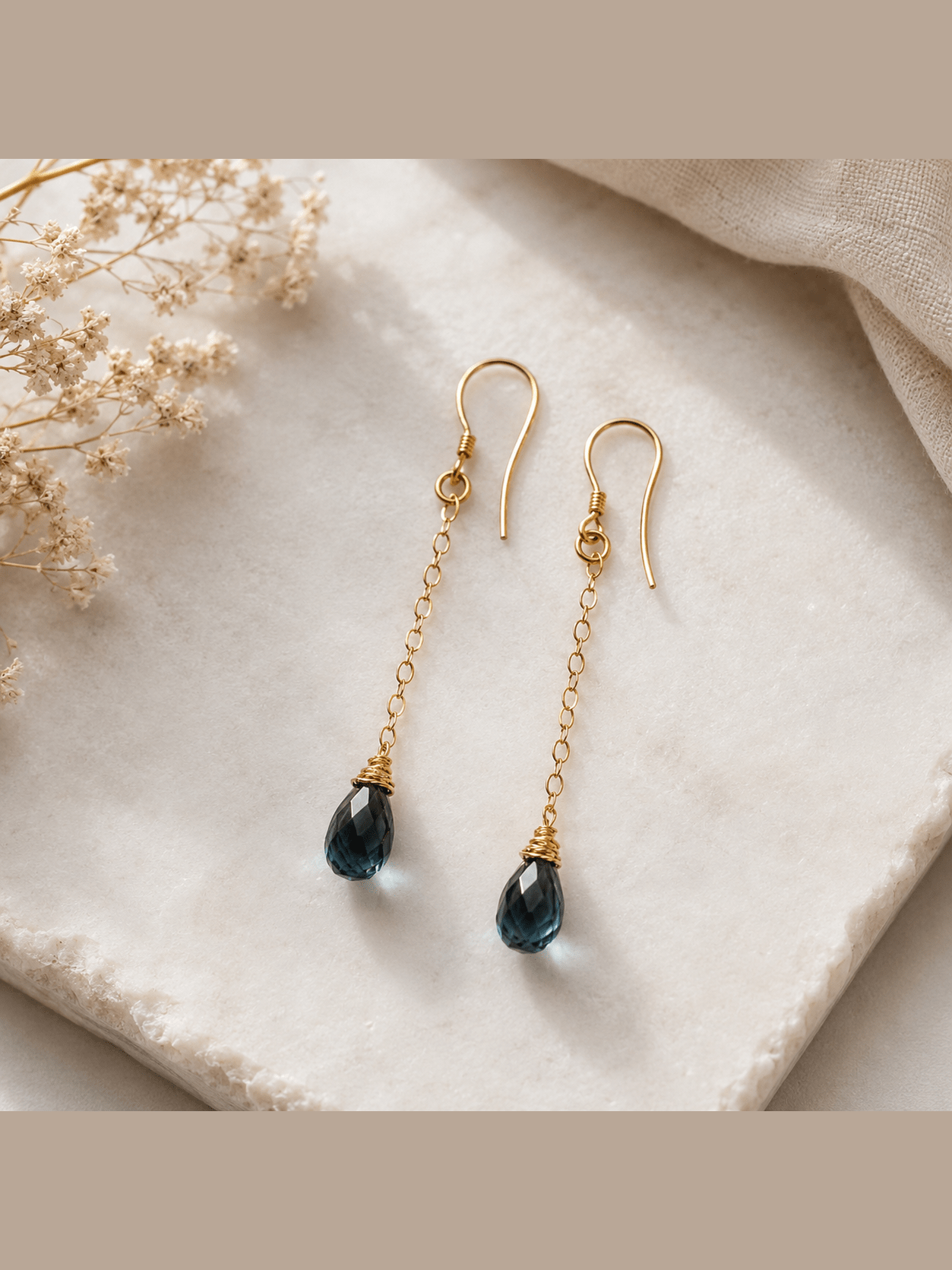 London Blue Topaz Chain Drop Earrings - Courbe et Compagnie