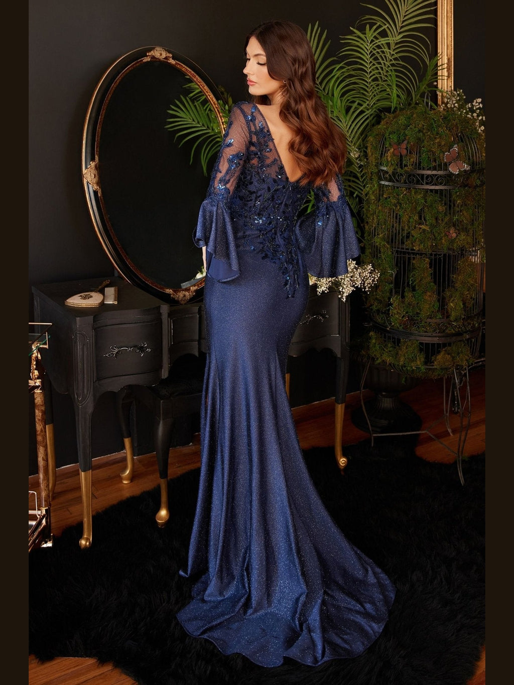 Long Bell Sleeve Lace & Satin Gown - Courbe et Compagnie