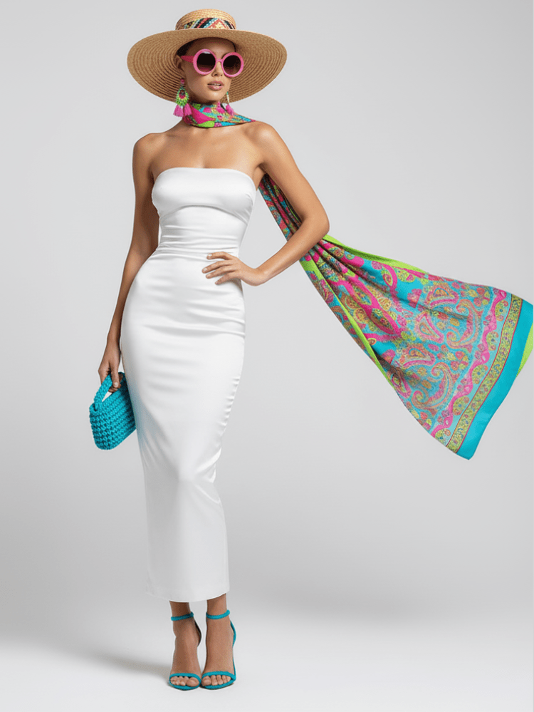 Long Skirt Dress With Asymmetric Style And Slim Fit Design For Women, White, Tribeca, BYMANYC New York. - Courbe et Compagnie