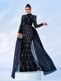 Long Sleeve round Neck Long Sequined Cocktail Cape Fishtail Evening Dress Bridesmaid Dress Women - Courbe et Compagnie