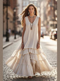 Loose Umbrella Skirt Sleeveless Maxi Dress | Cotton-Linen Style - Courbe et Compagnie