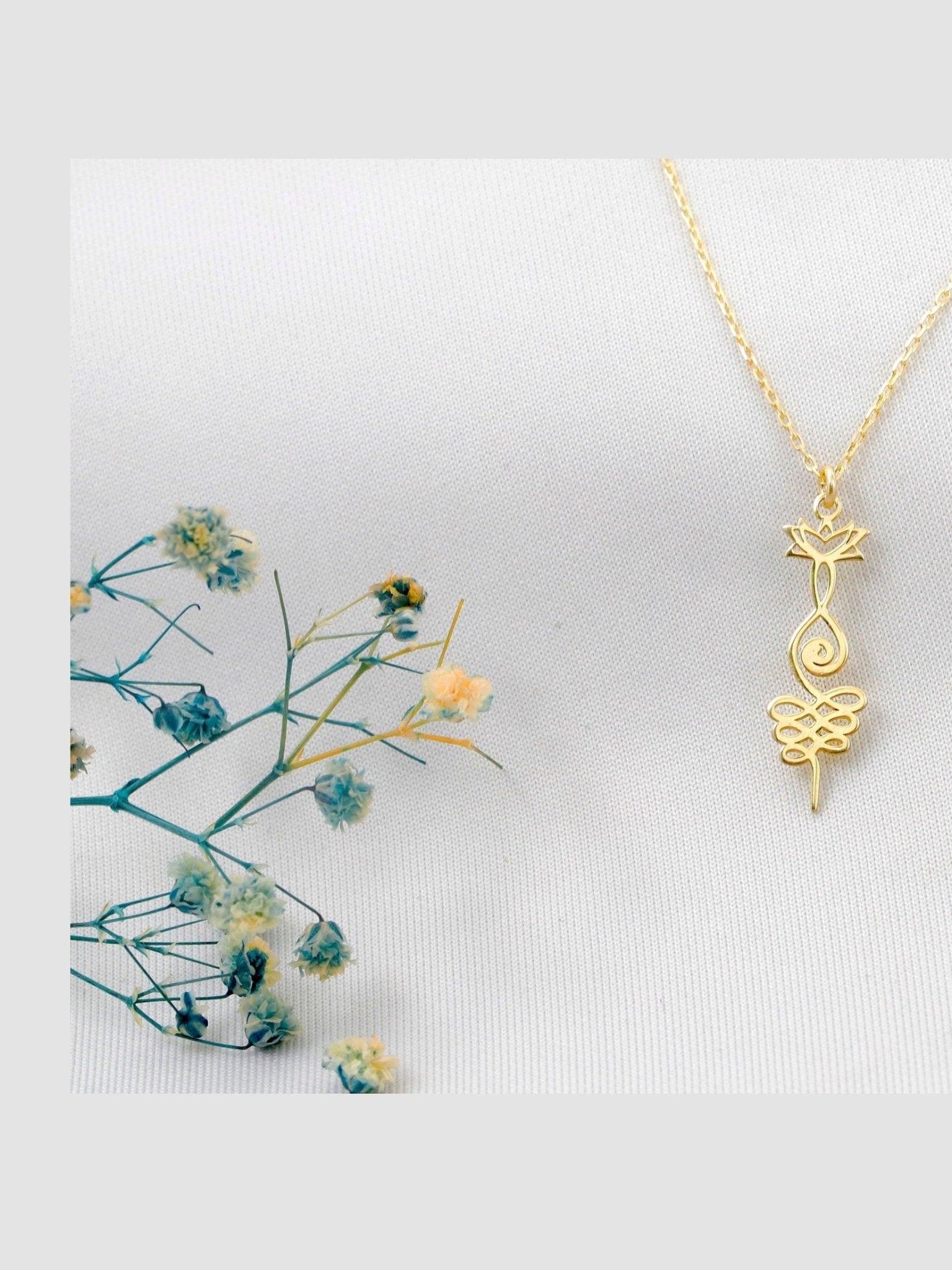 Lotus Unalome Necklace - Sterling Silver Yoga Symbol of Enlightenment - Courbe et Compagnie