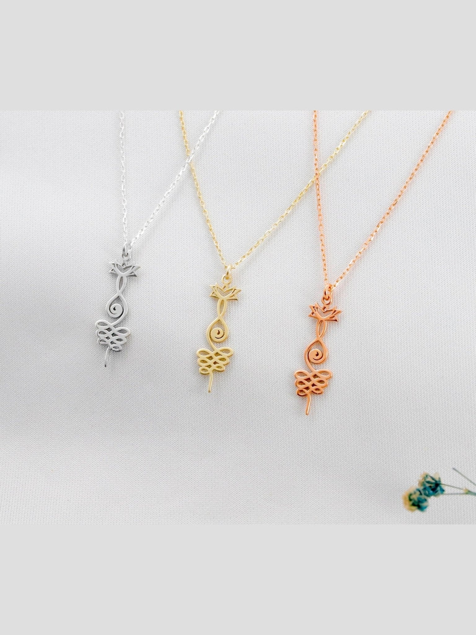 Lotus Unalome Necklace - Sterling Silver Yoga Symbol of Enlightenment - Courbe et Compagnie
