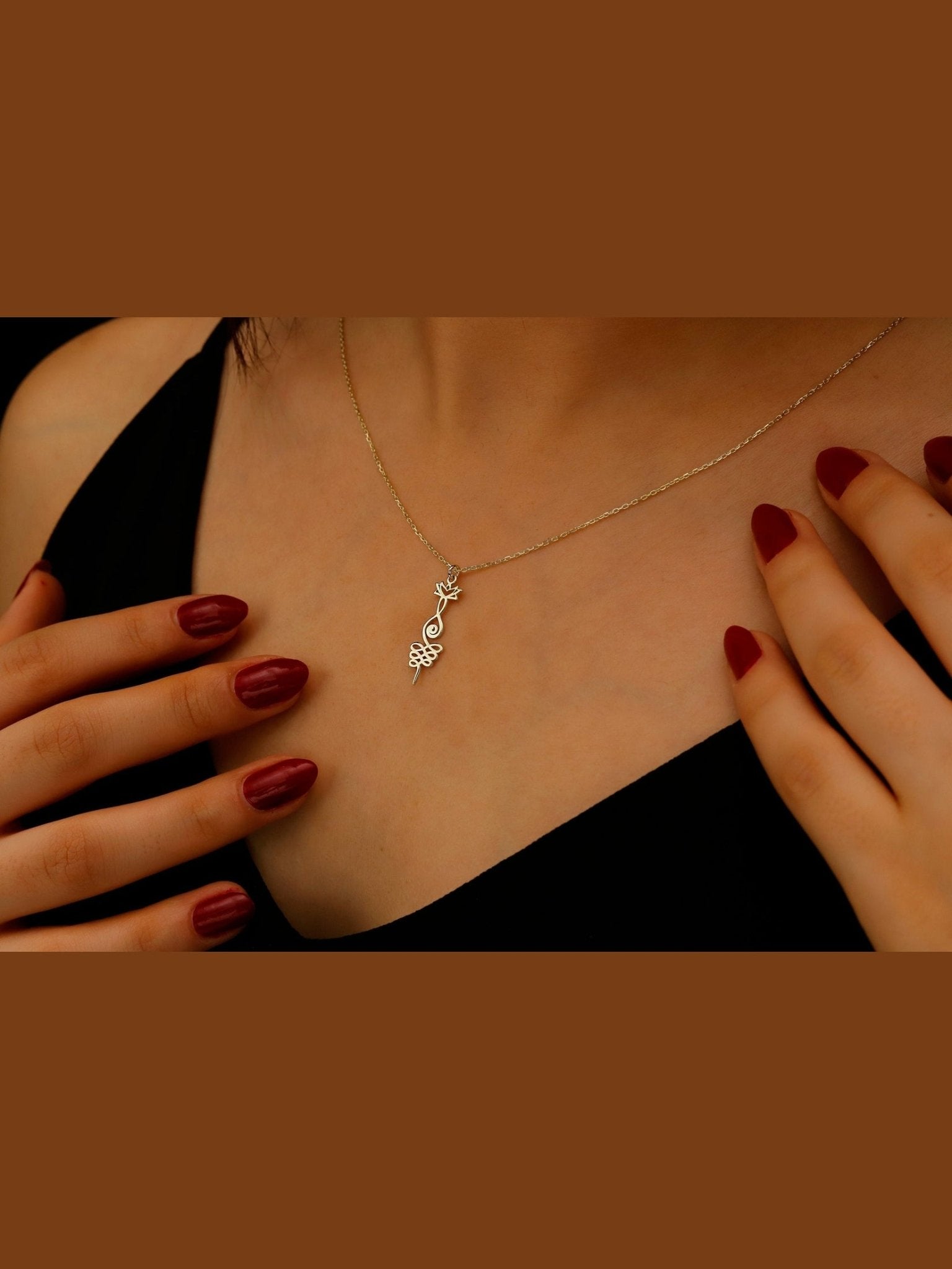 Lotus Unalome Necklace - Sterling Silver Yoga Symbol of Enlightenment - Courbe et Compagnie