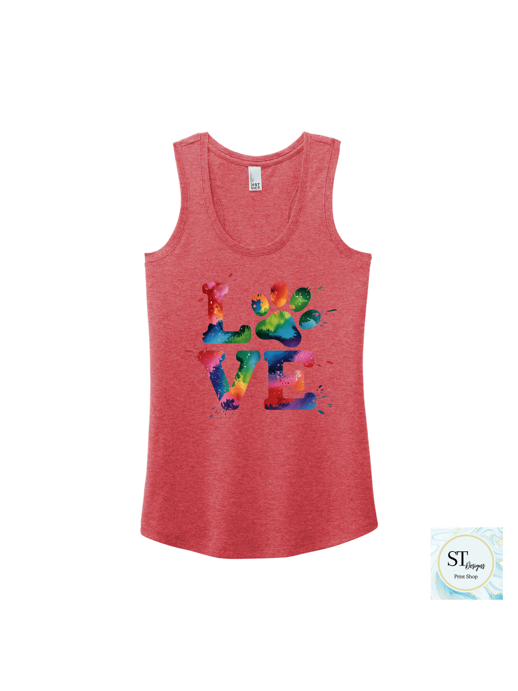 Love TieDye Paw Tank Top - Womans Razon Back Fit - Courbe et Compagnie