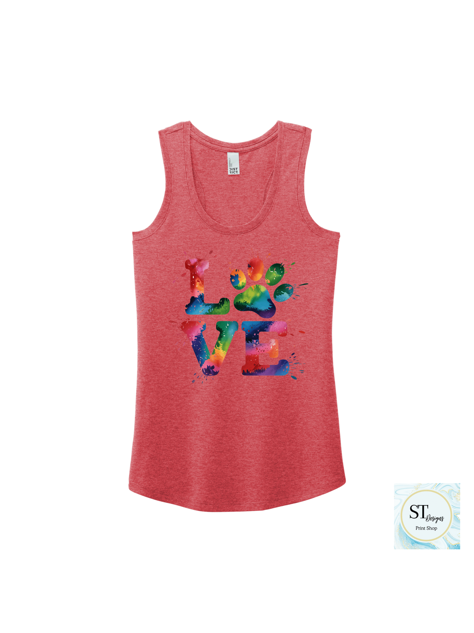 Love TieDye Paw Tank Top - Womans Razon Back Fit - Courbe et Compagnie