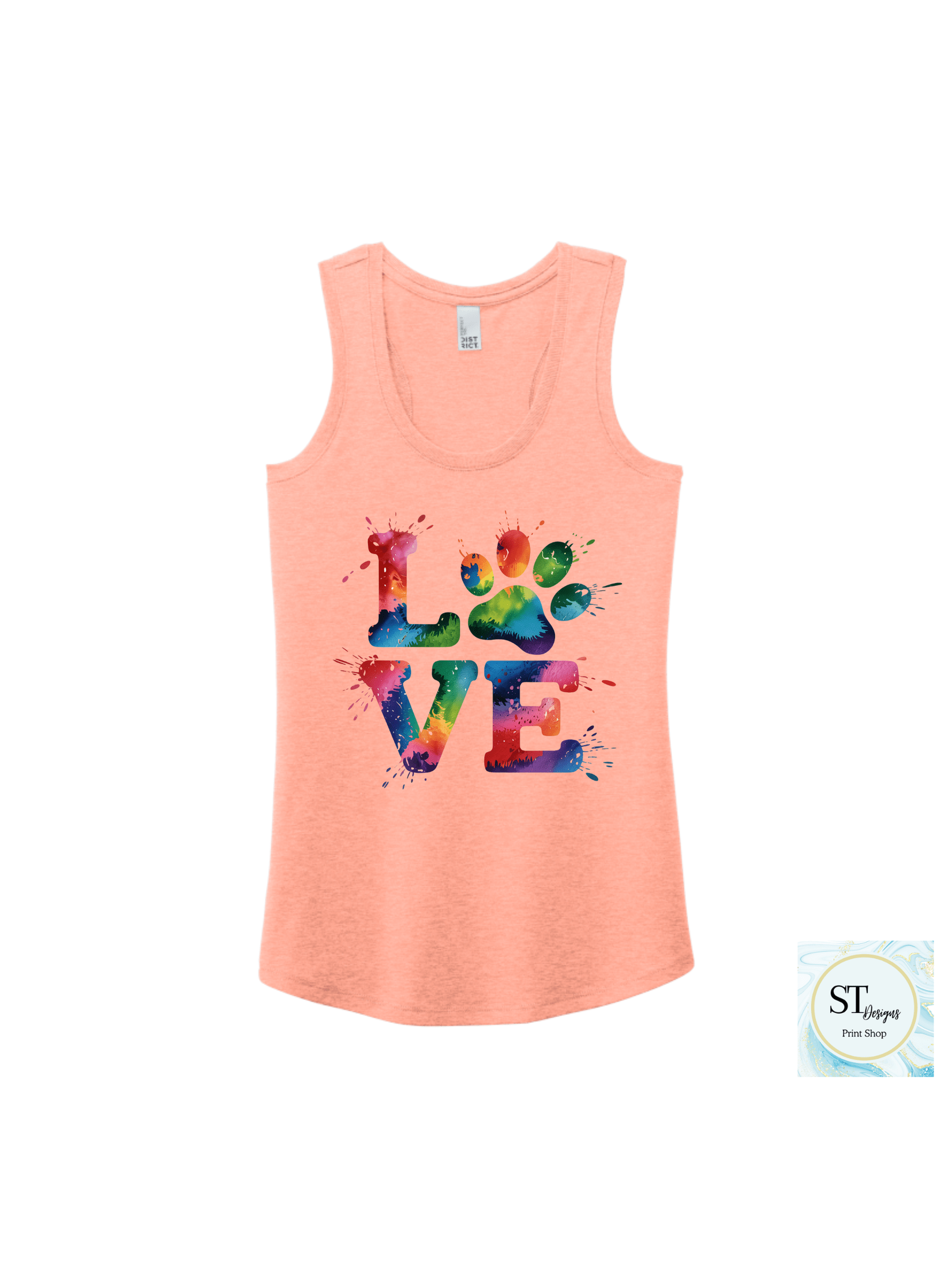Love TieDye Paw Tank Top - Womans Razon Back Fit - Courbe et Compagnie