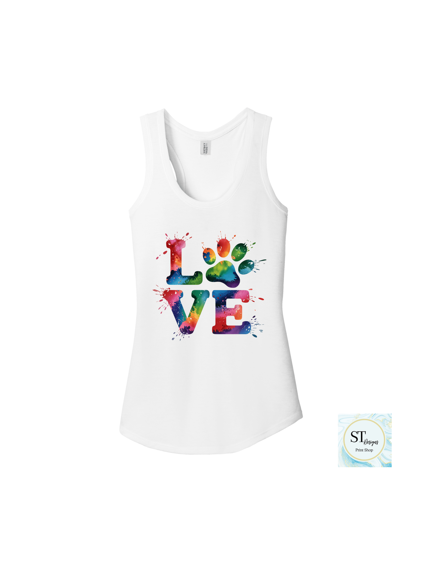 Love TieDye Paw Tank Top - Womans Razon Back Fit - Courbe et Compagnie