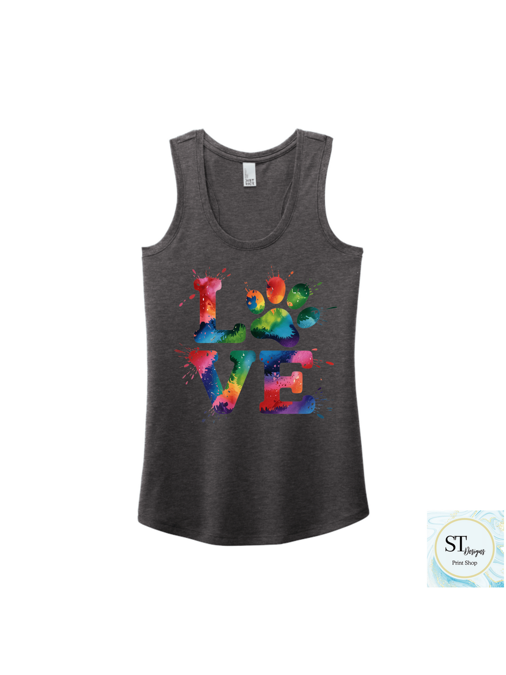 Love TieDye Paw Tank Top - Womans Razon Back Fit - Courbe et Compagnie