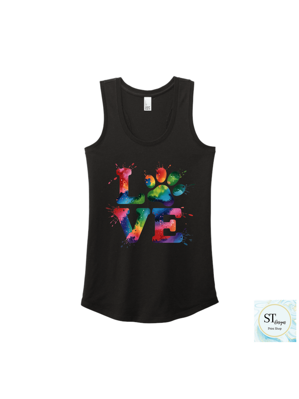 Love TieDye Paw Tank Top - Womans Razon Back Fit - Courbe et Compagnie