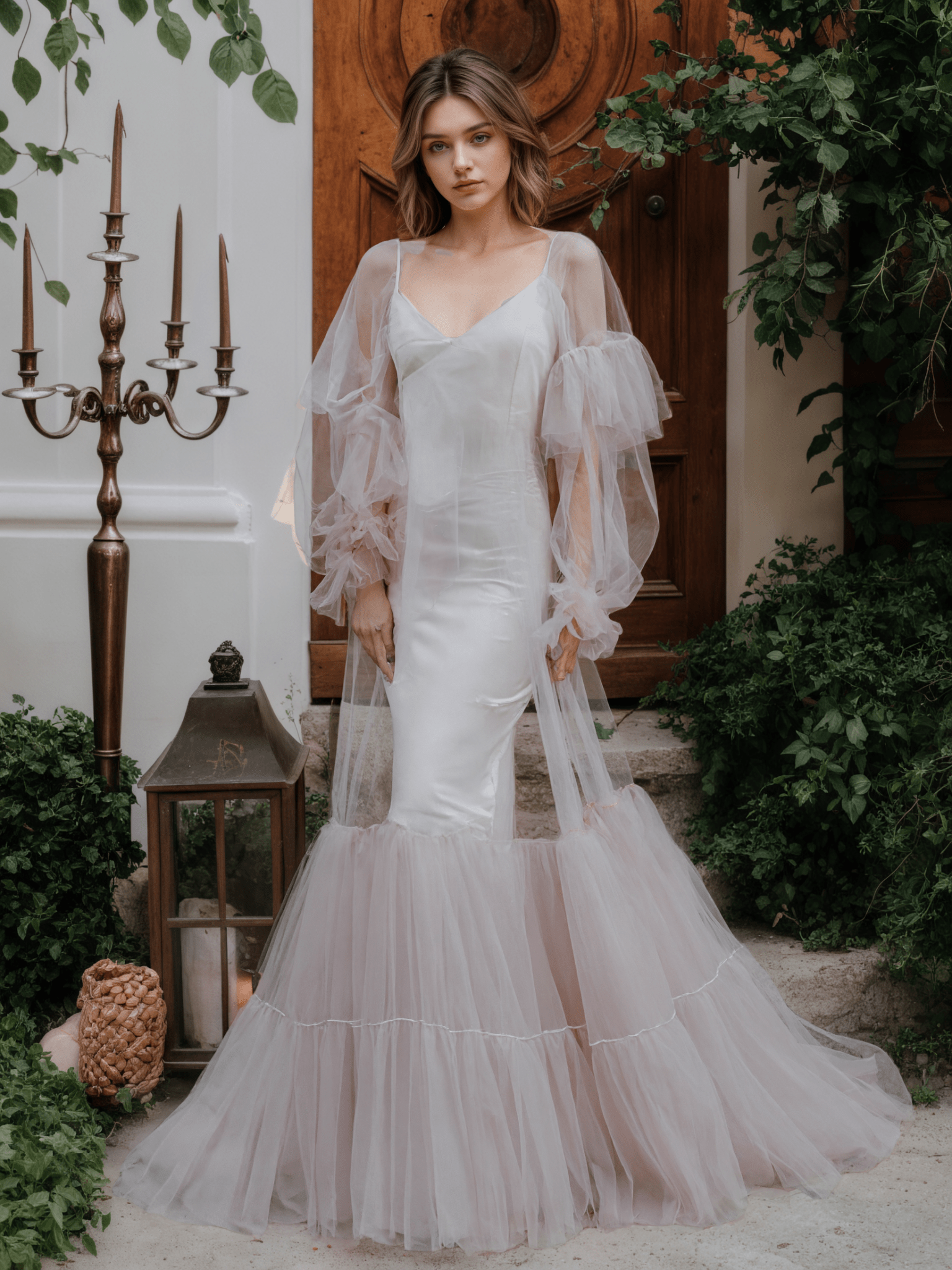 Luxury 3 colors Layered Tulle Sheer Robe Dress | Couture Ruffle Boudoir Robe Set - Courbe et Compagnie