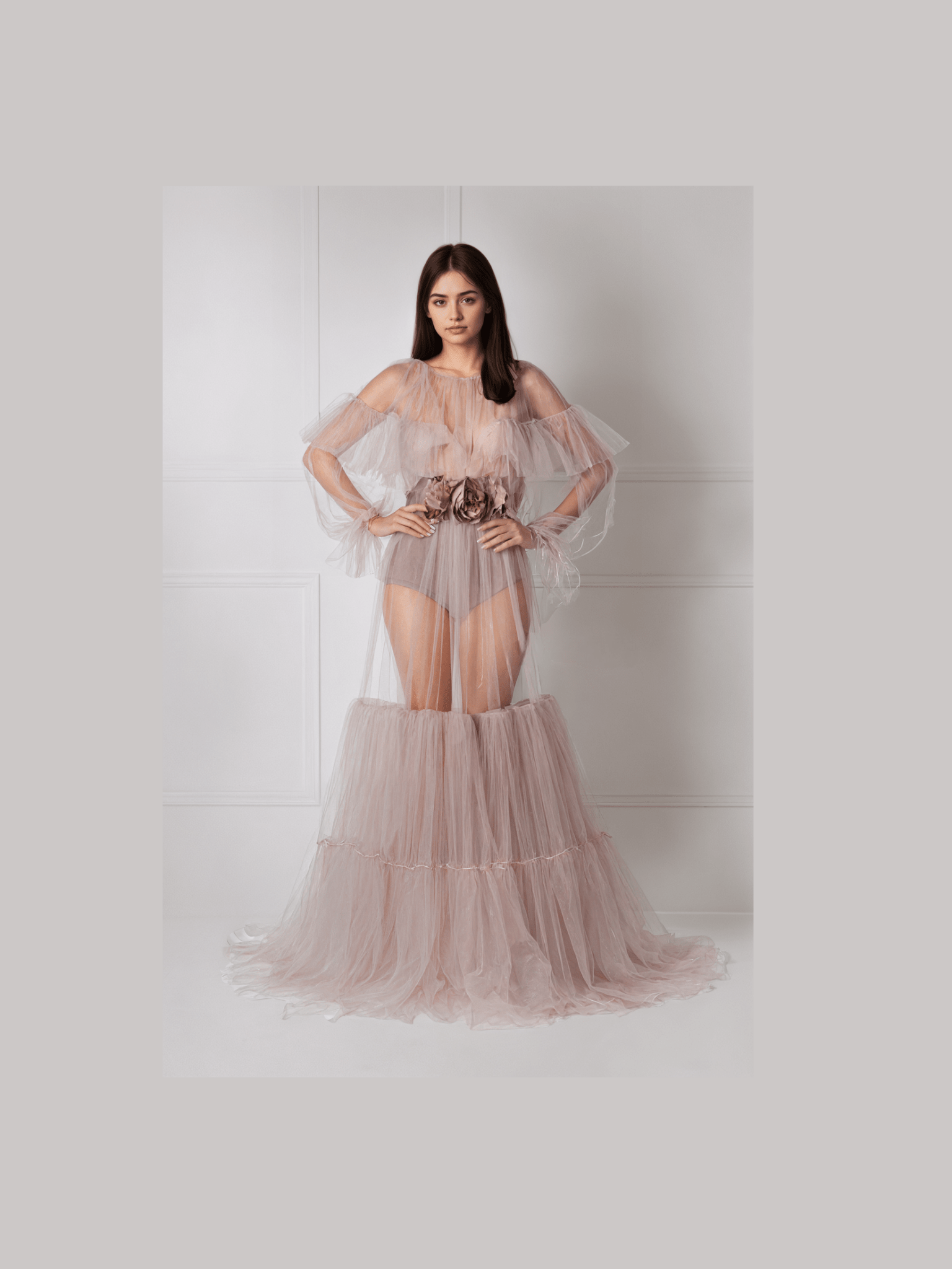 Luxury 3 colors Layered Tulle Sheer Robe Dress | Couture Ruffle Boudoir Robe Set - Courbe et Compagnie